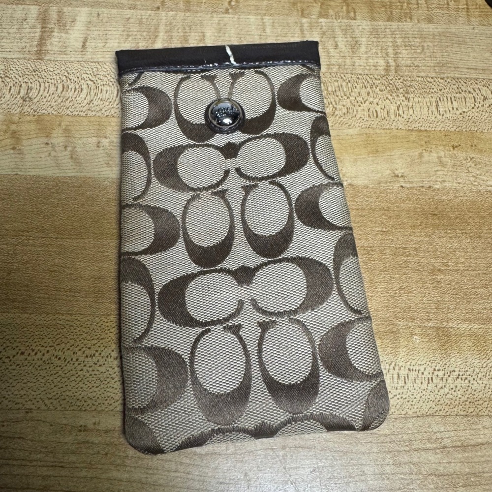 Coach Signature C Khaki Mahogany Canvas Eyeglass Case Tech Sleeve Pouch
